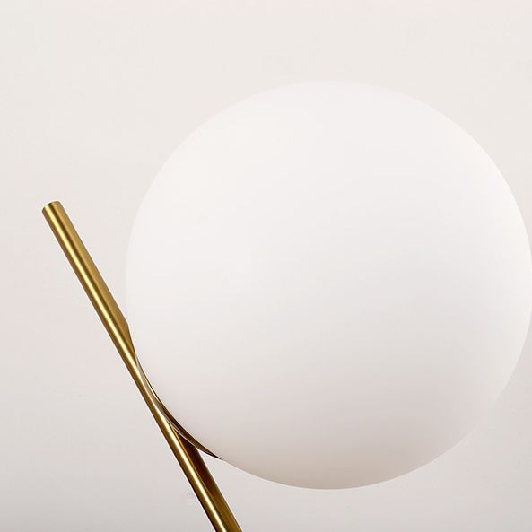 White Glass Globe Table Lamp Nordic Style Simplicity Bedroom Lighting Fixture in Electroplated Gold