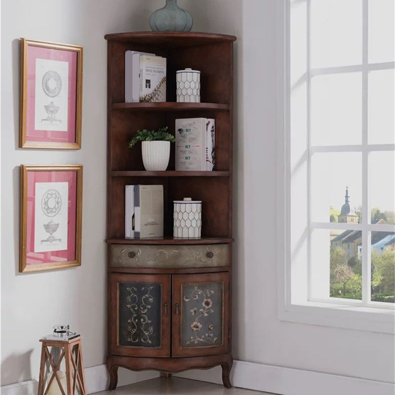 70.9" Tall Distressed Wood Corner Cabinet 1 - Drawers and 2 - Door Chest