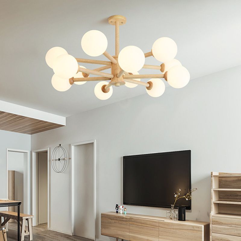 Wood Globe Chandelier Pendant Light Simple Style Hanging Light Fixture