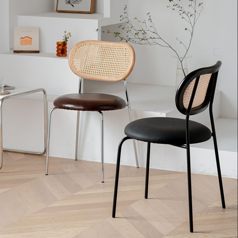 Modern Style PU Leather Chair Cane Back Armless Dining Chair