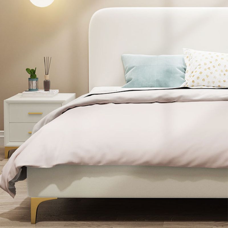 Faux Leather White Panel Bed 40.16" H Low Profile Upholstered Bed with Metal Legs