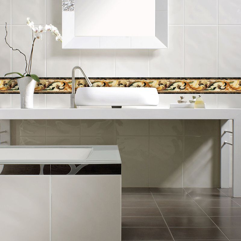 Retro Curved Vines Wallpaper Border Brown Kitchen Backsplash Adhesive Wall Decor, 16.5' x 4"