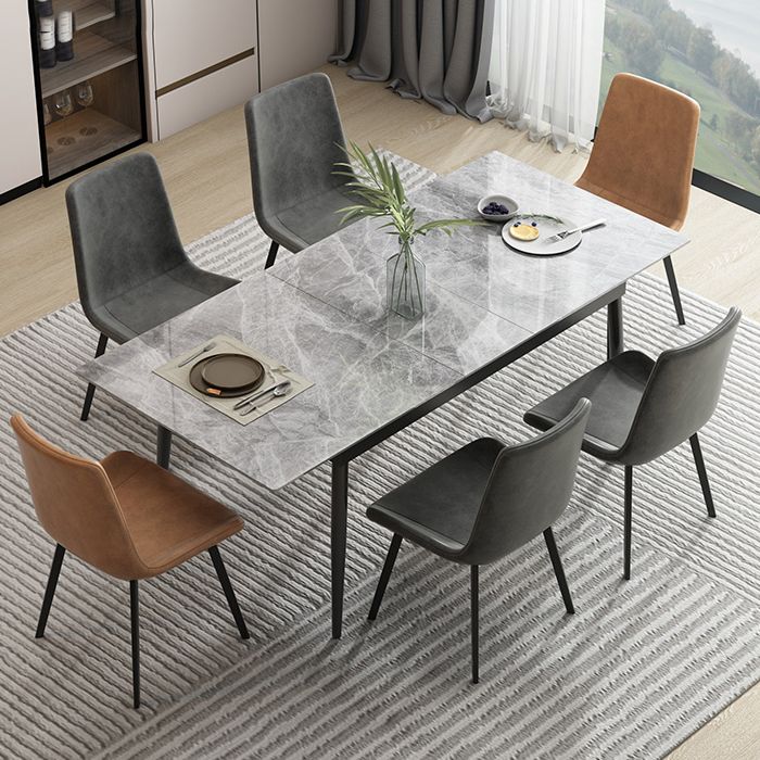 Industrial Rectangle Dining Site Table Stone Top Extendable Trestle Dining Table