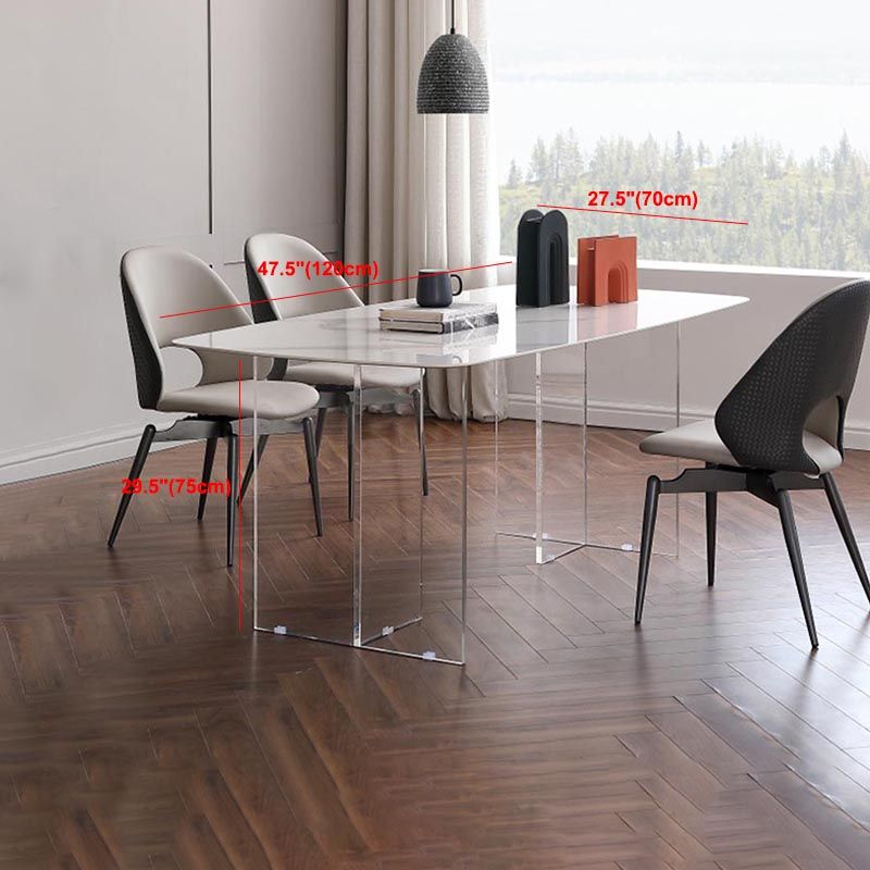 Modern Stone Double Pedestal Dining Table White Rectangle Table for Kitchen
