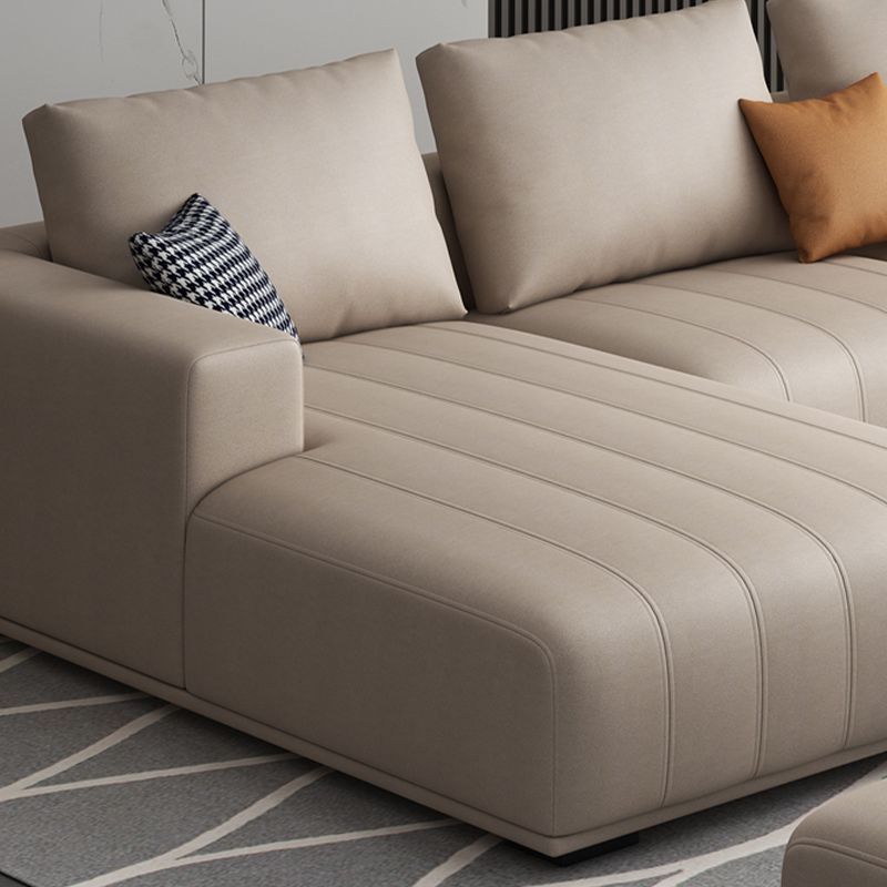 Cream Modern Faux Leather Square Arm Sofa/Sectional with Pillowed Back Cushions