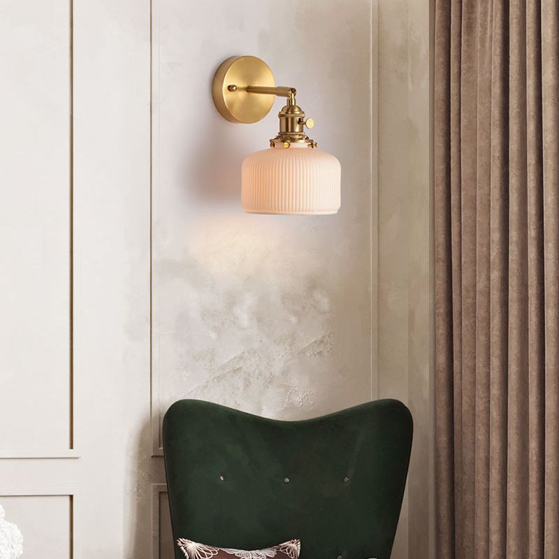 Gold Modern Metal Wall Sconce Geometric Shape Sconce Lights with Ceramic Shade