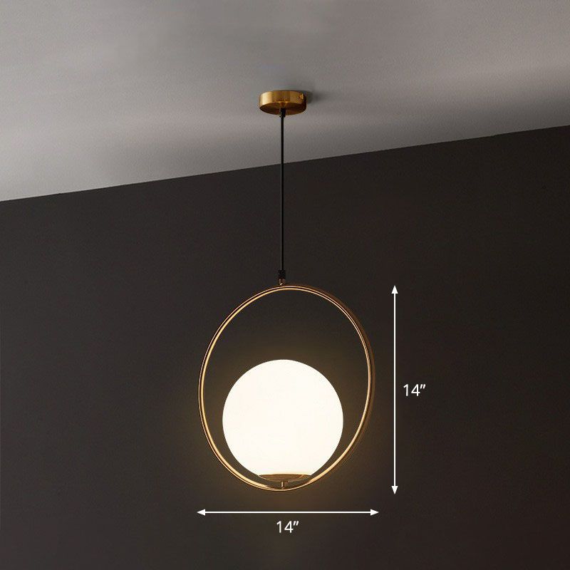 Globe Hanging Lamp Kit Postmodern Style White Glass 1-Head Gold Pendant Light for Restaurant