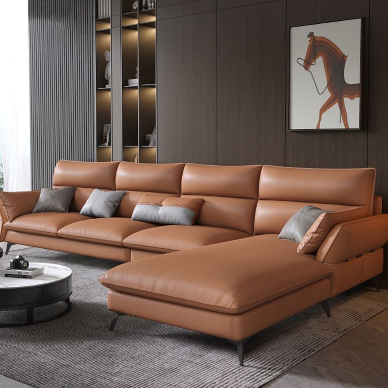 Vintage Sewn Pillow Back Sofa & Chaise 4-seat Faux Leather Sofa