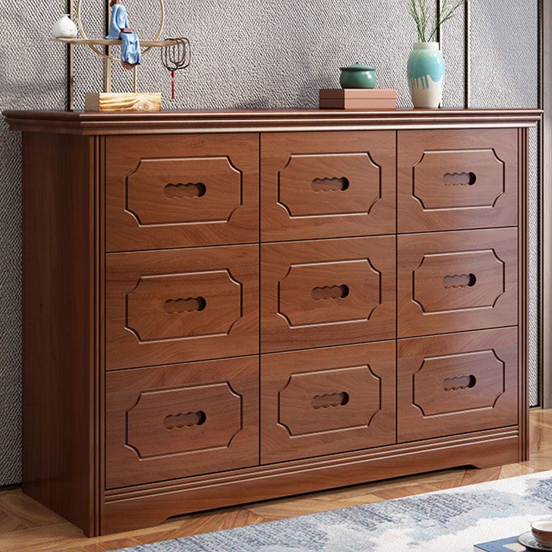 Rubber Wood Contemporary Storage Chest Bedroom Chest in Brown with Drawers