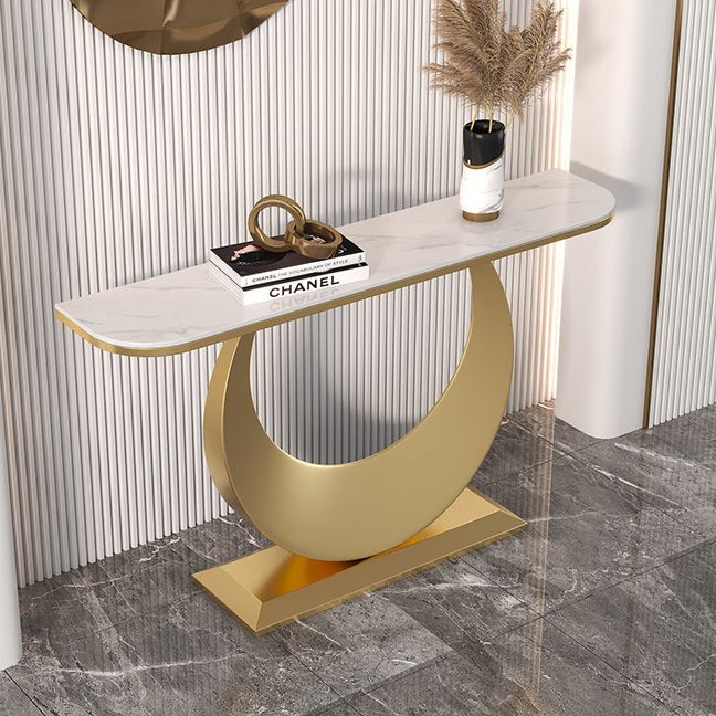 Glam Stone Console Table Half Moon Console Sofa Table for Hall