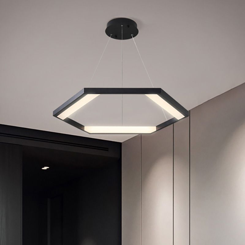 Hexagon Acrylic Chandelier Modernist 1/2/3 Lights Black Led Hanging Ceiling Light in White/Warm Light