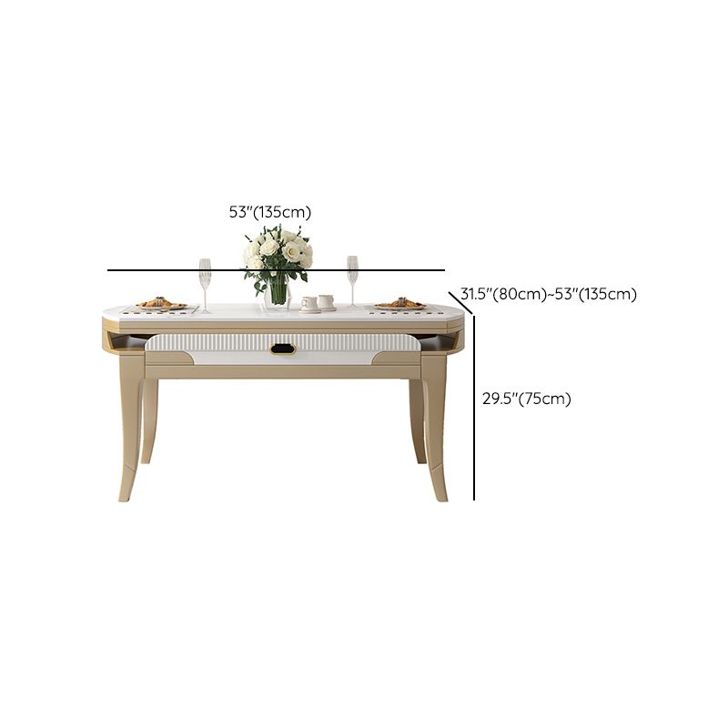 Modern White Stone Top Dining Table with Solid Wood Legs for Living Room