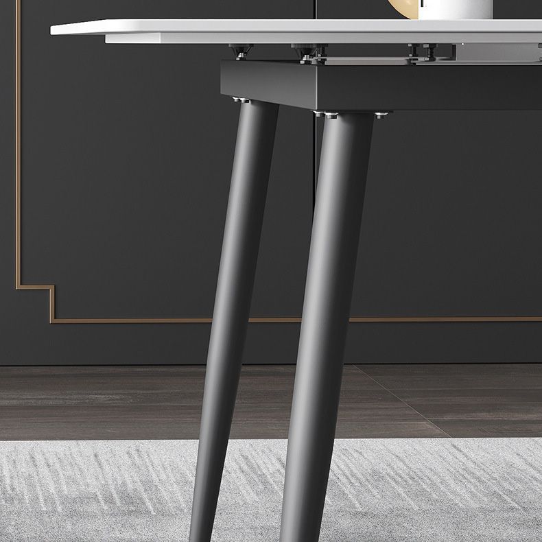Rectangle Industrial Dining Room Table White Sintered Stone Table with 4 Black Legs