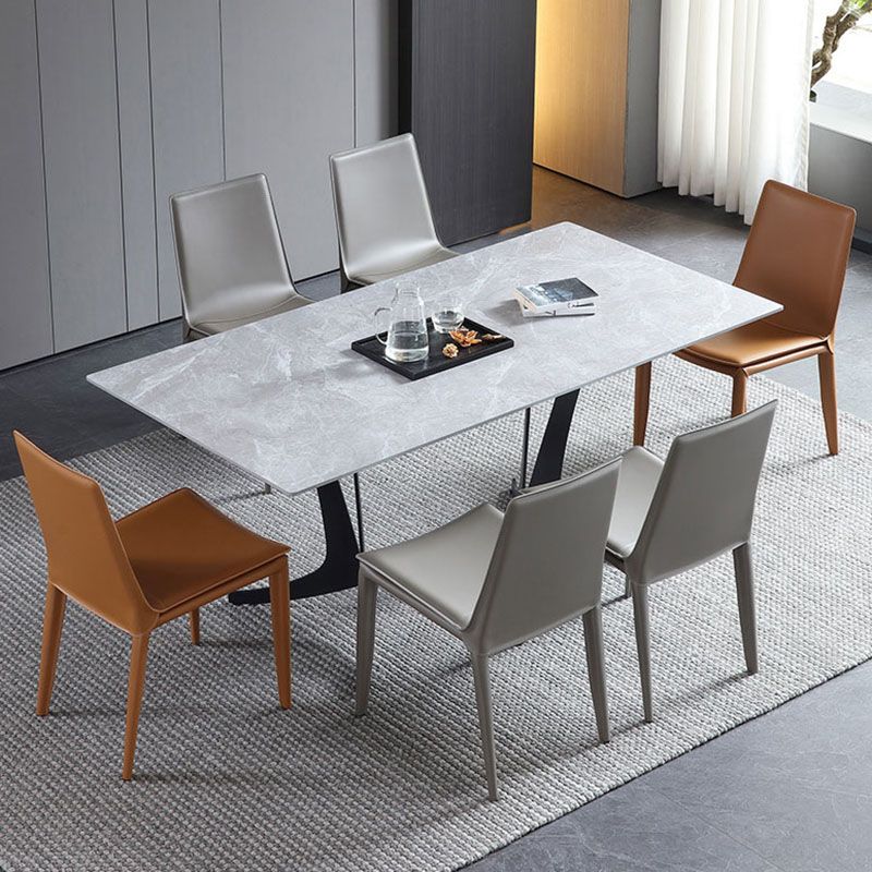 Silla sin brazos de comedor de cuero moderno, sillas de comedor de metal para uso doméstico