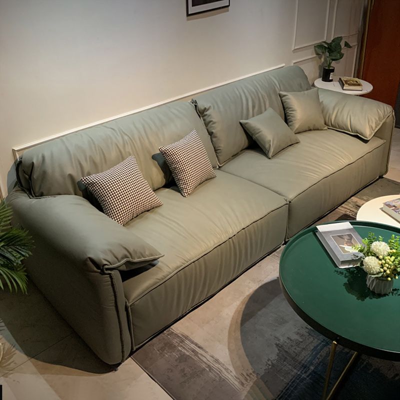 Green Contemporary Faux Leather Pillow Top Arm Standard Sofa with Loose Back