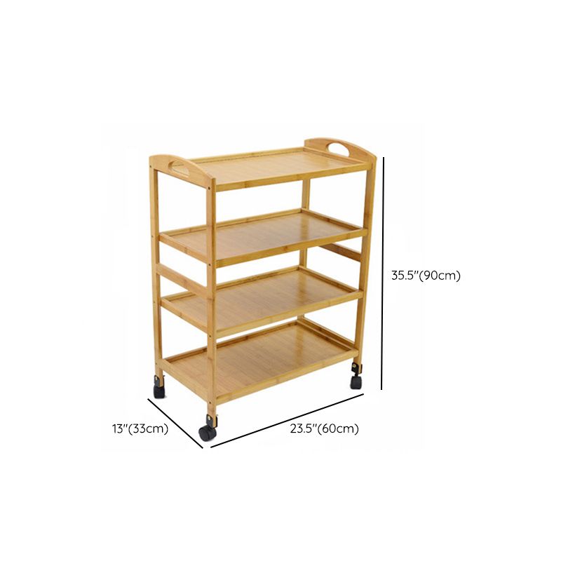 Home Dining Prep Table Natural Open Shelves Prep Table with Casters