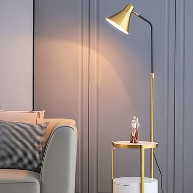 Modern Metal Floor Reading Lamp Cone 1-Light Floor Light with Drawer for Living Room