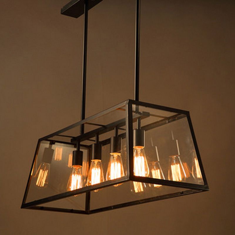 Island Pendant Light Traditional-Style Dinning Room Island Light Fixture with Linear Glass Shade in Black