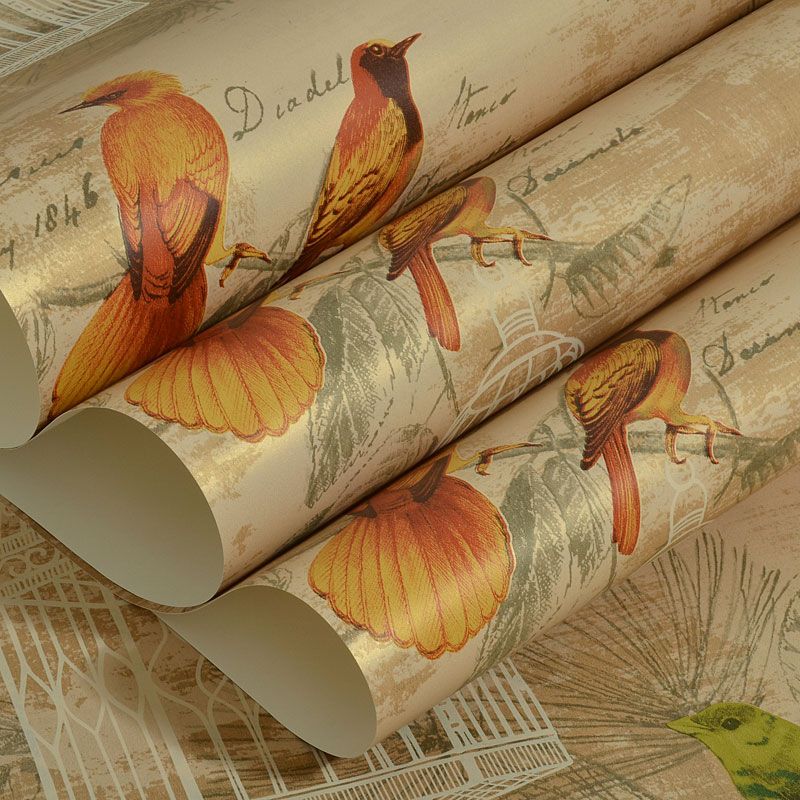 Rustic Bird and Blossom Wallpaper in Neutral Color Home Decorative Wall Covering, 33' by 20.5"