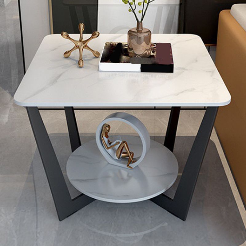 Modern Style Metal Iron Black Base Slab Top with Storage Rack Round Side Table