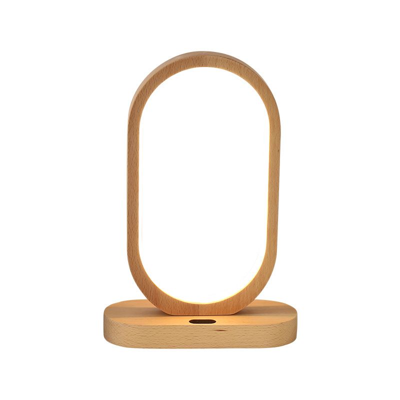 Lampada da comodino a LED contemporanea Lampada da lettura oblunga beige con paralume in legno