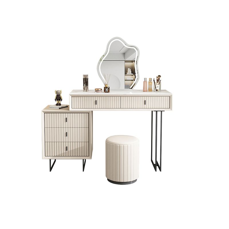 Contemporary Stone White Vanity Desk 5-Drawers Vanity Dressing Table