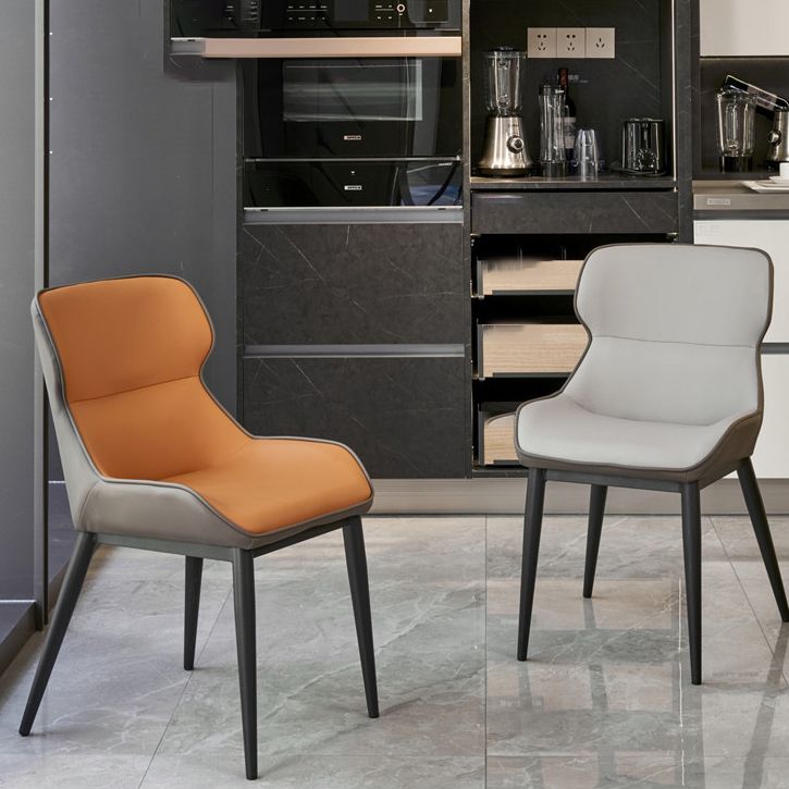 Industrial Low Back Dining Chairs Faux Leather Armless Side Chair