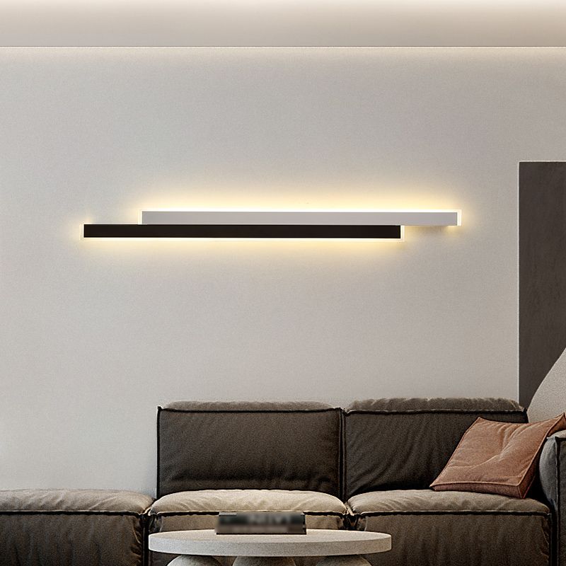 Metal Linear Shape Wall Light Modern 2-Lights Wall Mounted Light Fixture in Black