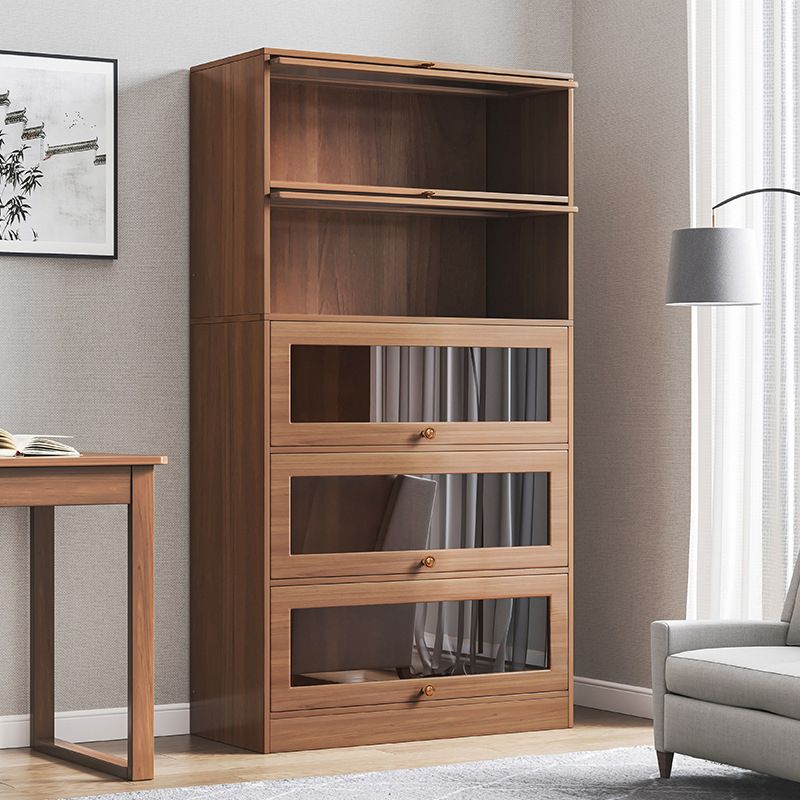 Contemporary Barrister Brown Bookshelf Engineered Wood Closed Back Shelf with Door