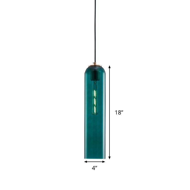 Green Glass Tubular Ceiling Pendant Light Nordic 1 Light Hanging Light for Bedroom