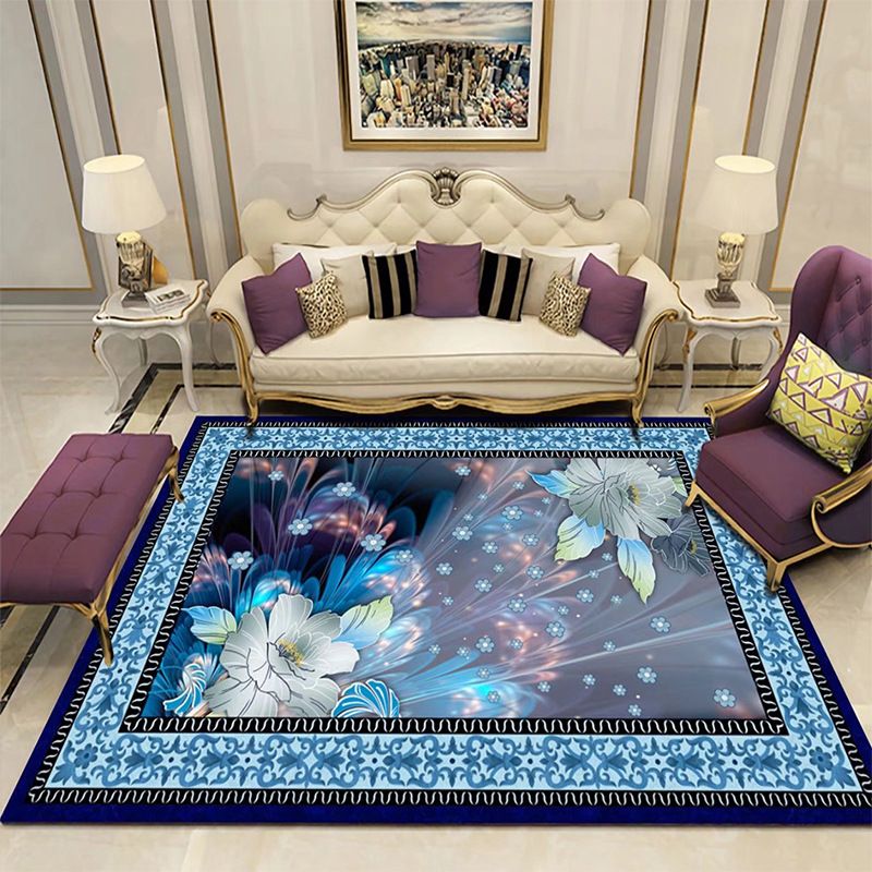 Mid-Century Floral Print Indoor Rug Polyester Carpet Stain Resistant Area Carpet for Home Decoration
