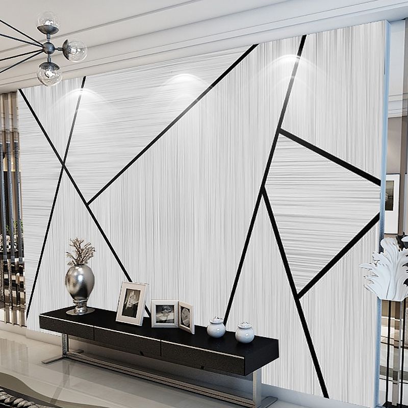 Geometries Mural Wallpaper in Pastel Grey, Minimalist Wall Art for Kindergarten