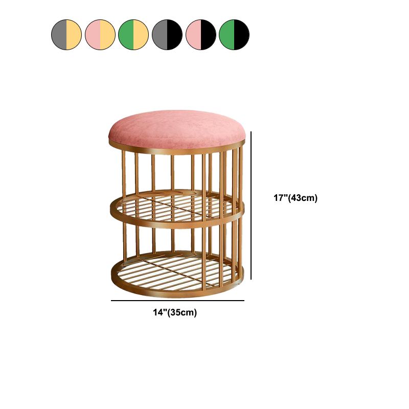 Glam Cylinder Shape Pouf Chair Plain Velvet with Bottom Rack Storage Pouf