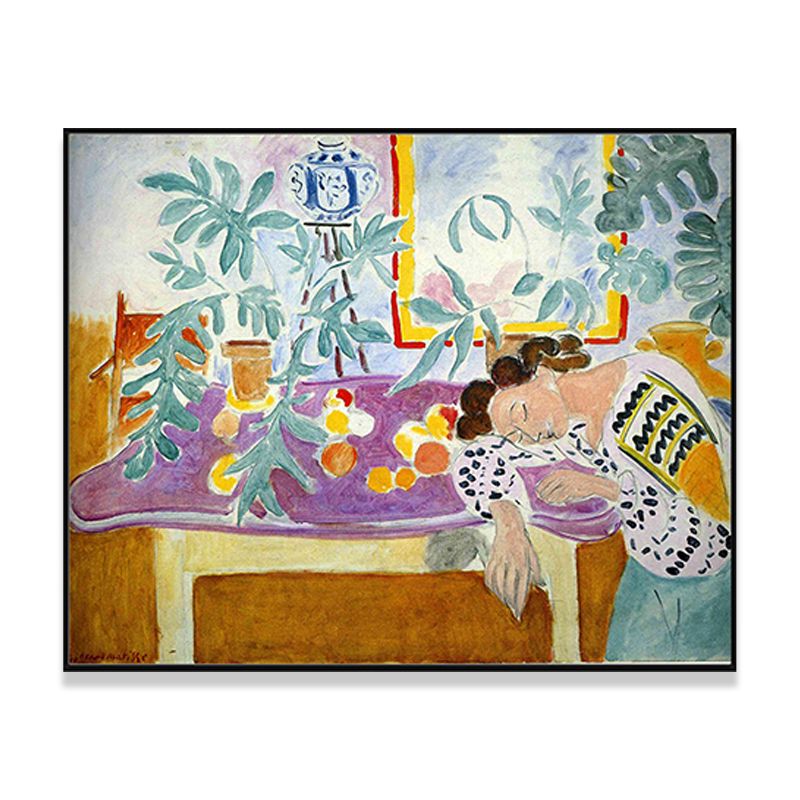 Fauvism Matisse Napping Painting Green Dining Room Wall Art, Textured Surface