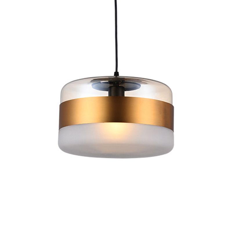 Gold Cylindrical Hanging Ceiling Light Minimalist Style Glass Ceiling Pendant Light