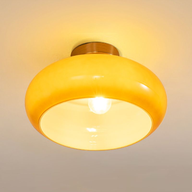 Drum Shape Glass Flush Mount Light Modern Style 1 Light Ceiling Mount Light
