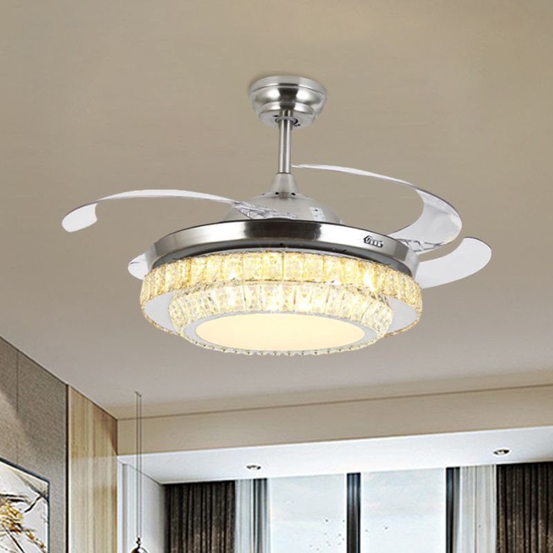 Modernismo a 3 livelli Round Semi Flush Crystal Block LED Affermazione della ventola del soffitto in nichel con 4 lale, 19 "di larghezza