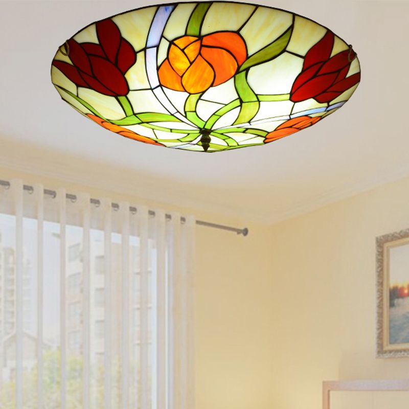 Flower Flush Mount Light Fixtures Multicolored Stained Glass Tiffany-Style Ceiling Lights Flush Mount