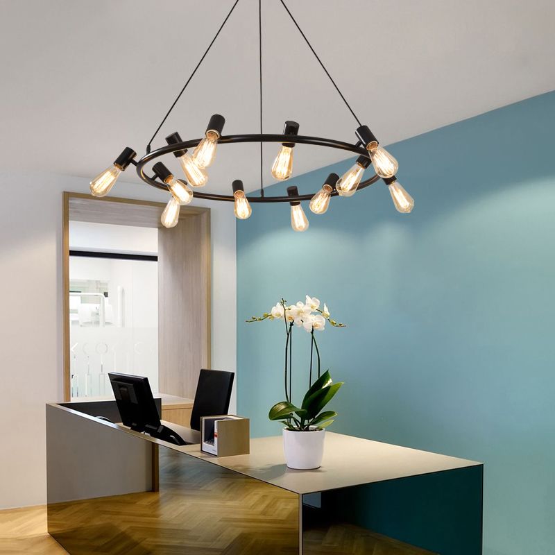 Accesorios de iluminación de araña de ruedas de carretas Luz de suspensión de múltiples cabezas industriales para sala de estar