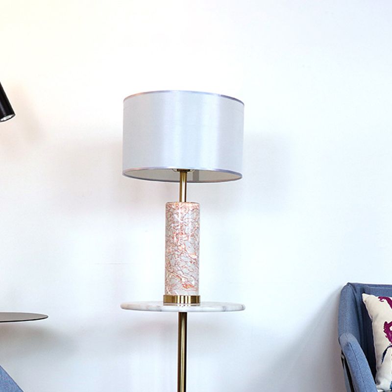 Tissu tambour table lumière moderne 1 tête lampe de nuit blanche avec tube Agate Base de marbre rouge
