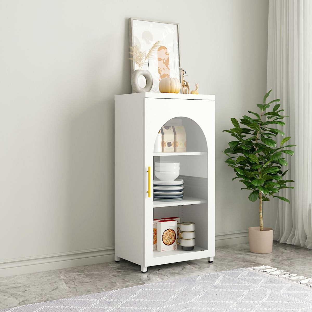 14.57"W Bookshelf Scandinavian Style Bookcase for Home Office with Door