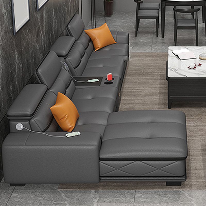 Light-grey Contemporary Sofa and Chaise L-Shape High Back Sectional