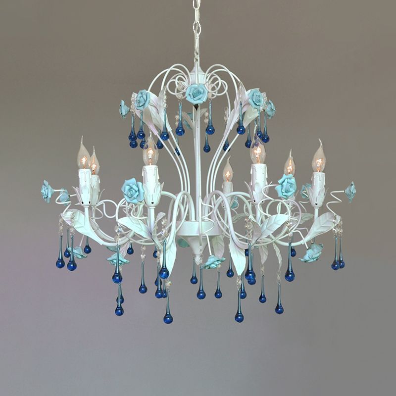 Candelabra Bernero Candelier de techo tradicional Cristal transparente Cantario 8 cabezas de color rosa/azul colgante lámpara de lámpara