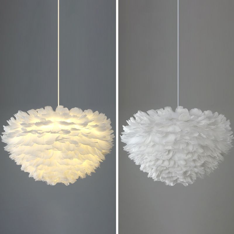 Nordic White Chandelier Feather Geometric Chandelier Pendant for Living Room