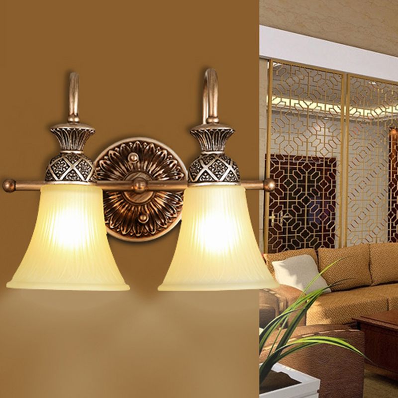 Frosted Glass Bell Vanity Lighting Classic 2/3 Lights Bathroom Wall Mounted Lamp in Bronze