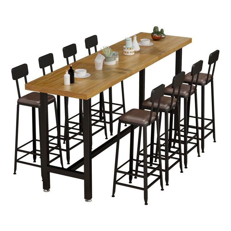 Rectangle Pine Wood Top Bar Table Industrial Bar Table with Trestle Base in Black
