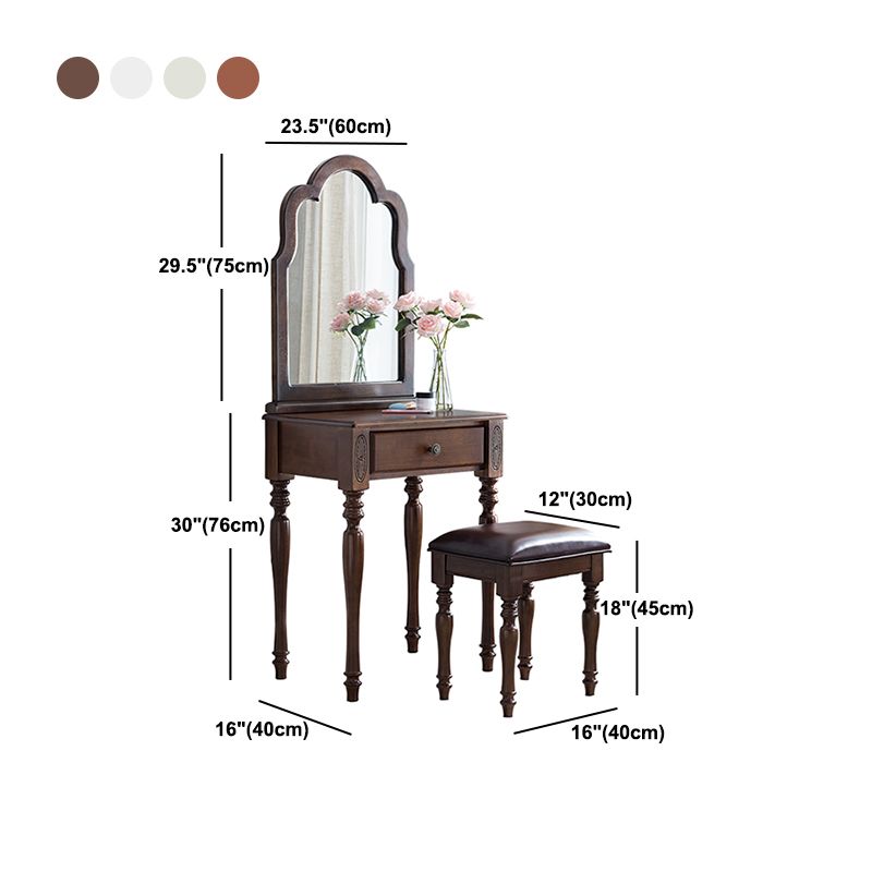 Traditional Wooden Vanity Makeup Table Set 1 Drawers Dressing Table with Mirror