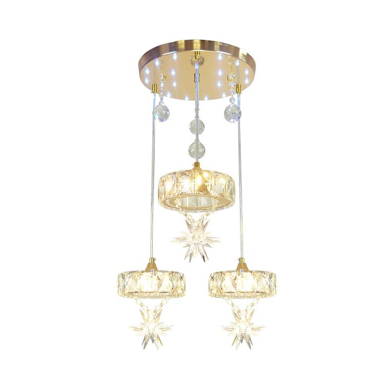 Luce multiplo circolare Light Simple Simple Style Crystal 3 teste Finitura Gold Apparecchiatura del soffitto con design a stella