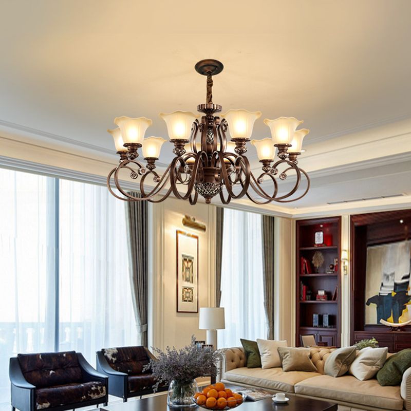 Bell Frosted Glass Chandelier Pendant Light Vintage Living Room Suspended Lighting Fixture