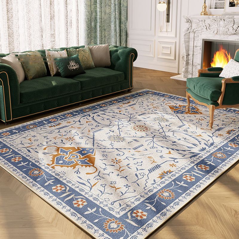 Blue Living Room Area Rug Bohemian Polyester Area Carpet Americana Print Non-Slip Backing Rug